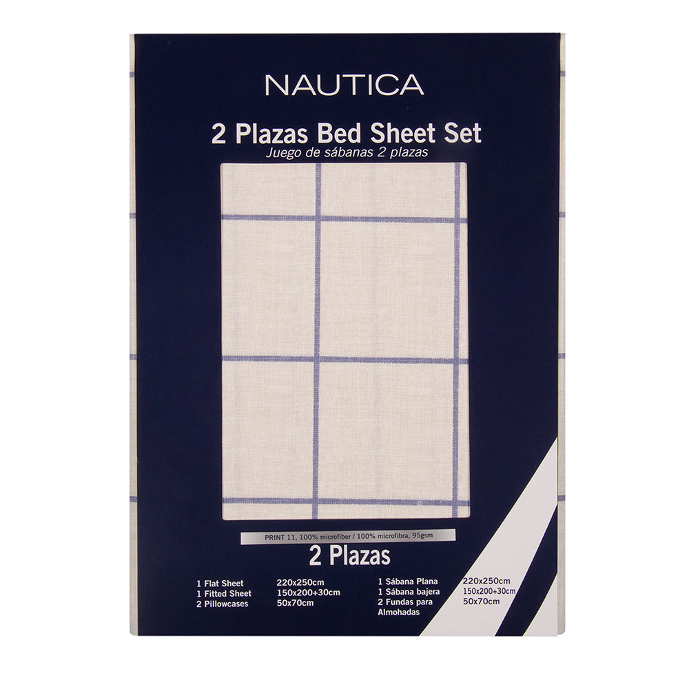 Set Sábanas Estampadas Nautica - Blanco Rayas