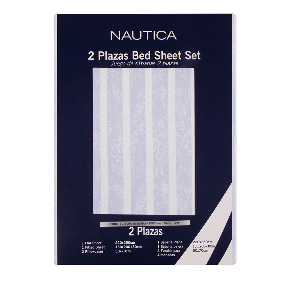 Set Sábanas Estampadas Nautica - Celeste Rayas